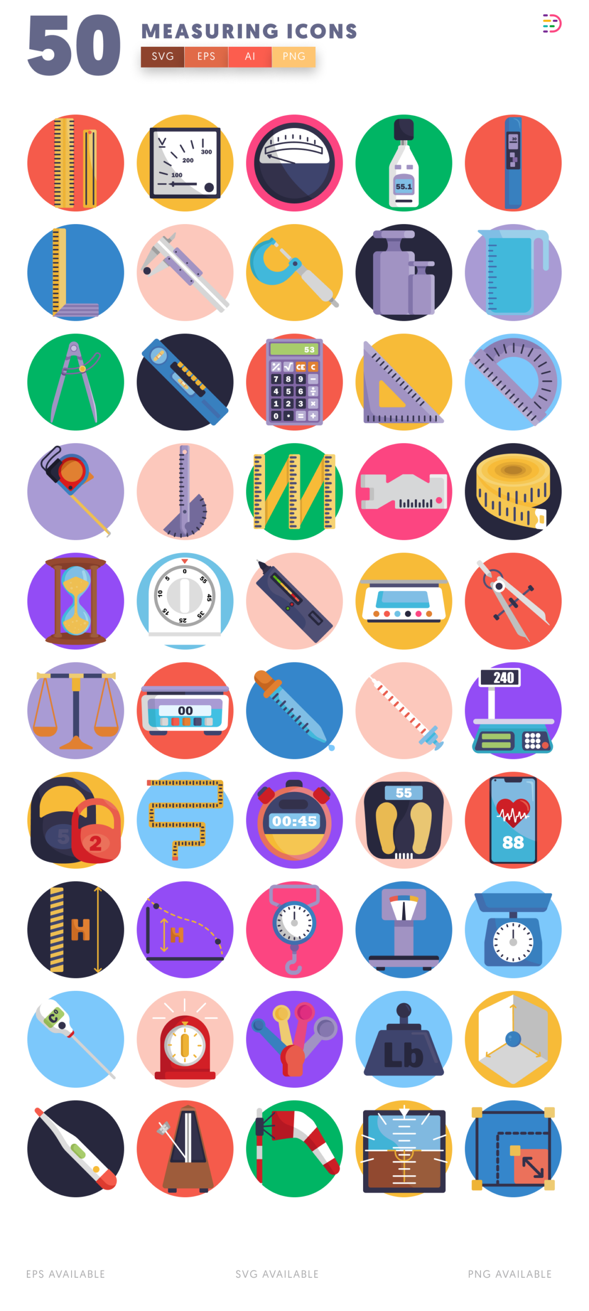 50 Measuring Icons – Scalable Symbols for Tools, Rulers & Gauges
