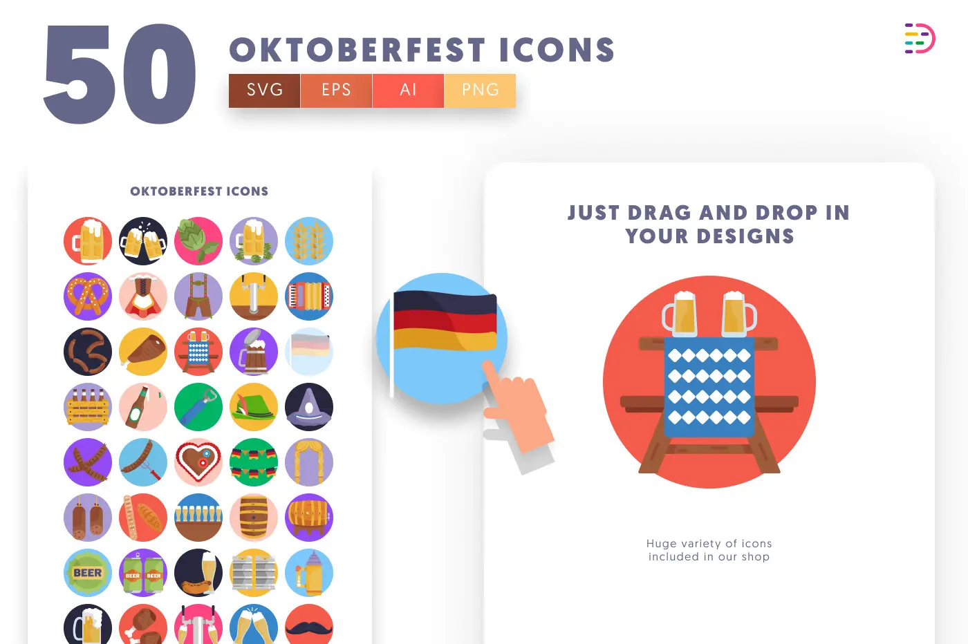 50 Oktoberfest Icons preview 1 – flat circle icons in PNG, SVG and EPS