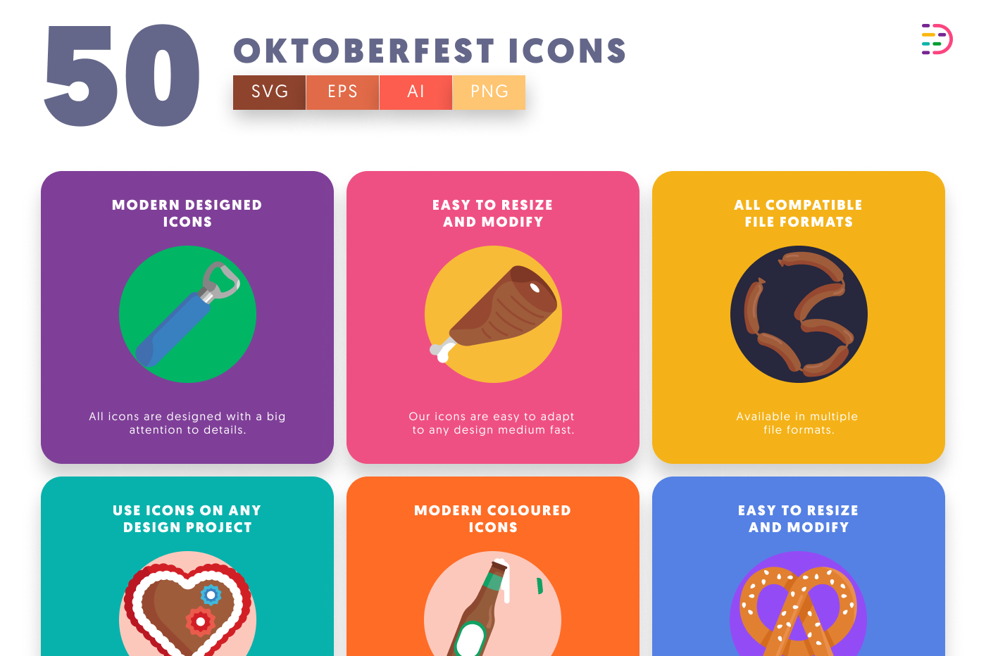 50 Oktoberfest Icons preview 5 – flat circle icons in PNG, SVG and EPS