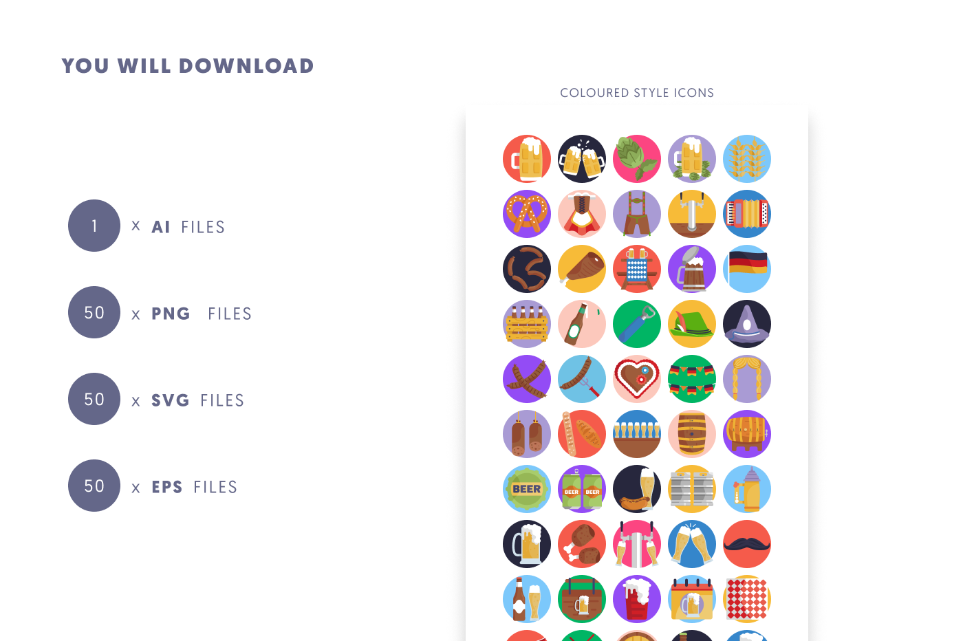 50 Oktoberfest Icons preview 9 – flat circle icons in PNG, SVG and EPS