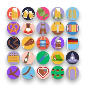 50 Oktoberfest Icons – set of colorful flat circle icons