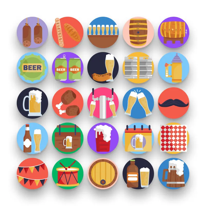 50 Oktoberfest Icons – set of colorful flat circle icons