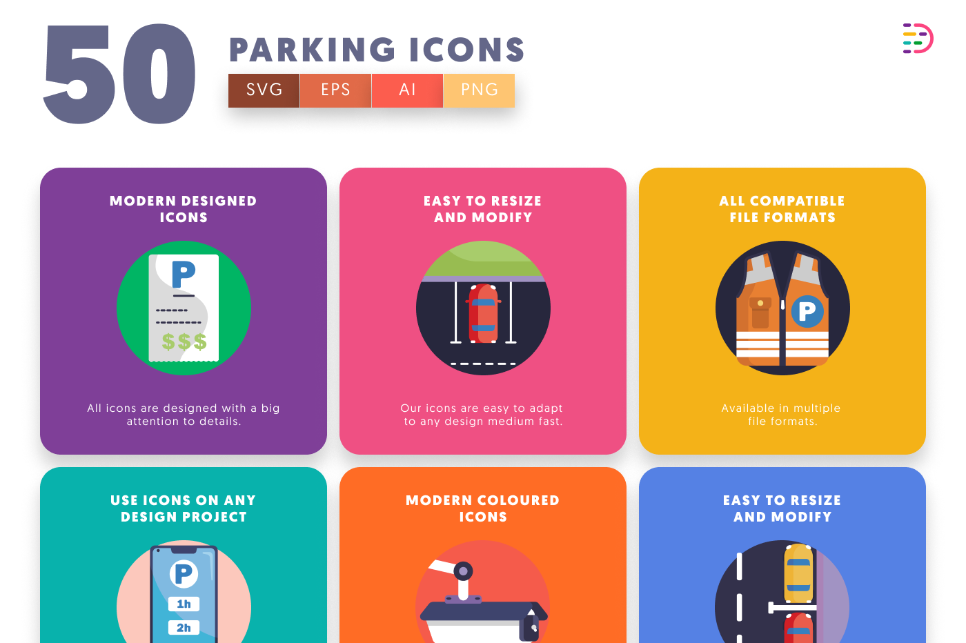 50 Parking Icons preview 5 – flat circle icons in PNG, SVG and EPS