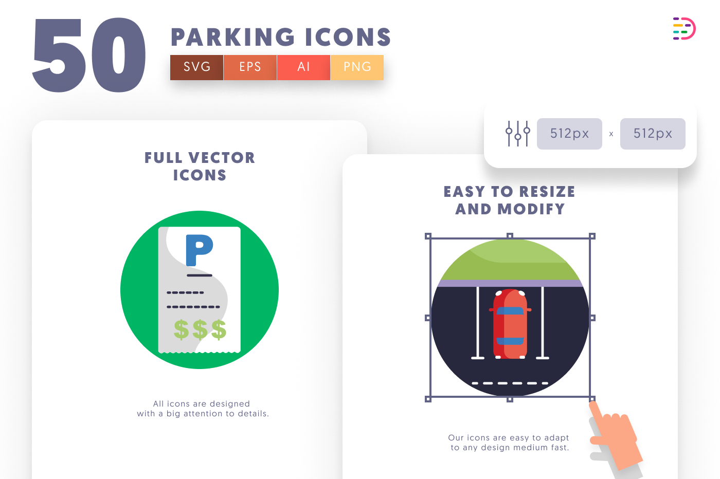50 Parking Icons preview 6 – flat circle icons in PNG, SVG and EPS