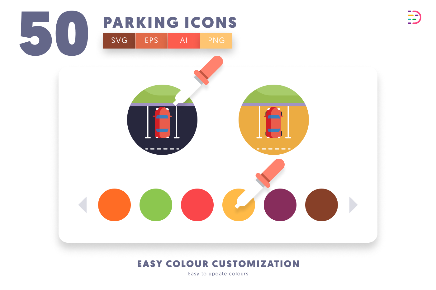 50 Parking Icons preview 7 – flat circle icons in PNG, SVG and EPS