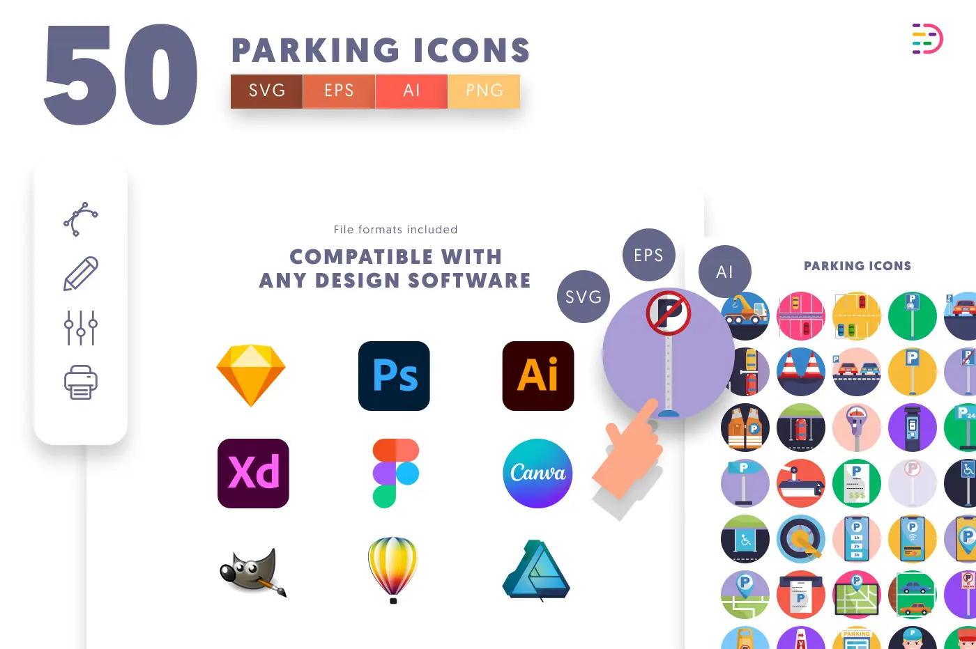 50 Parking Icons preview 8 – flat circle icons in PNG, SVG and EPS