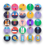 50 Parking Icons – set of colorful flat circle icons