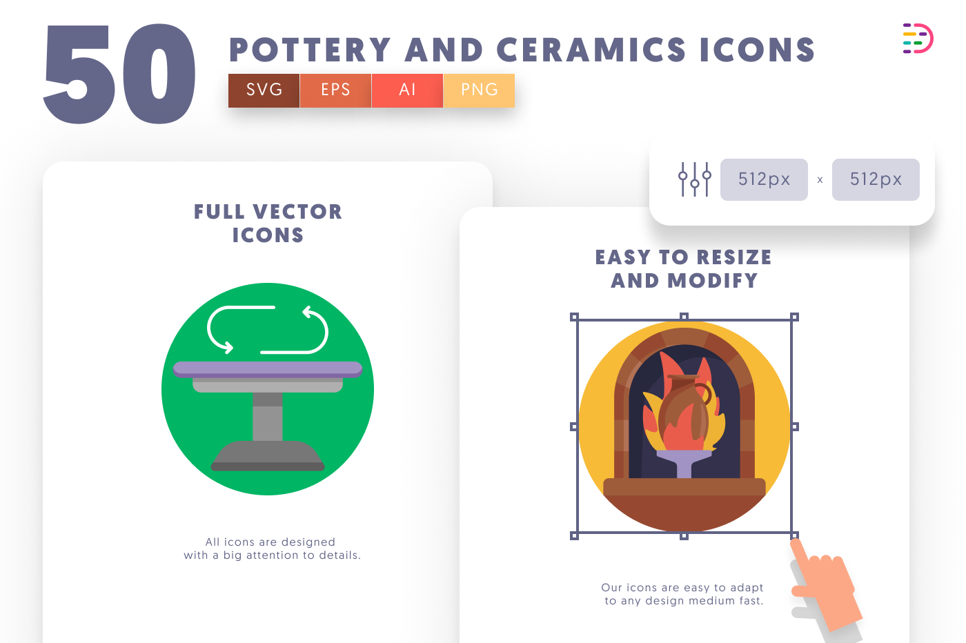 50 Pottery and Ceramics Icons preview 6 – flat circle icons in PNG, SVG and EPS