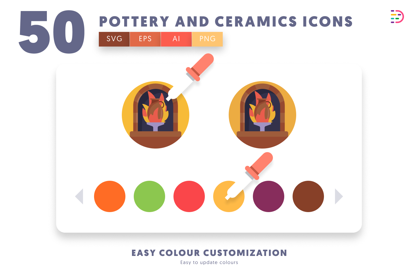 50 Pottery and Ceramics Icons preview 7 – flat circle icons in PNG, SVG and EPS