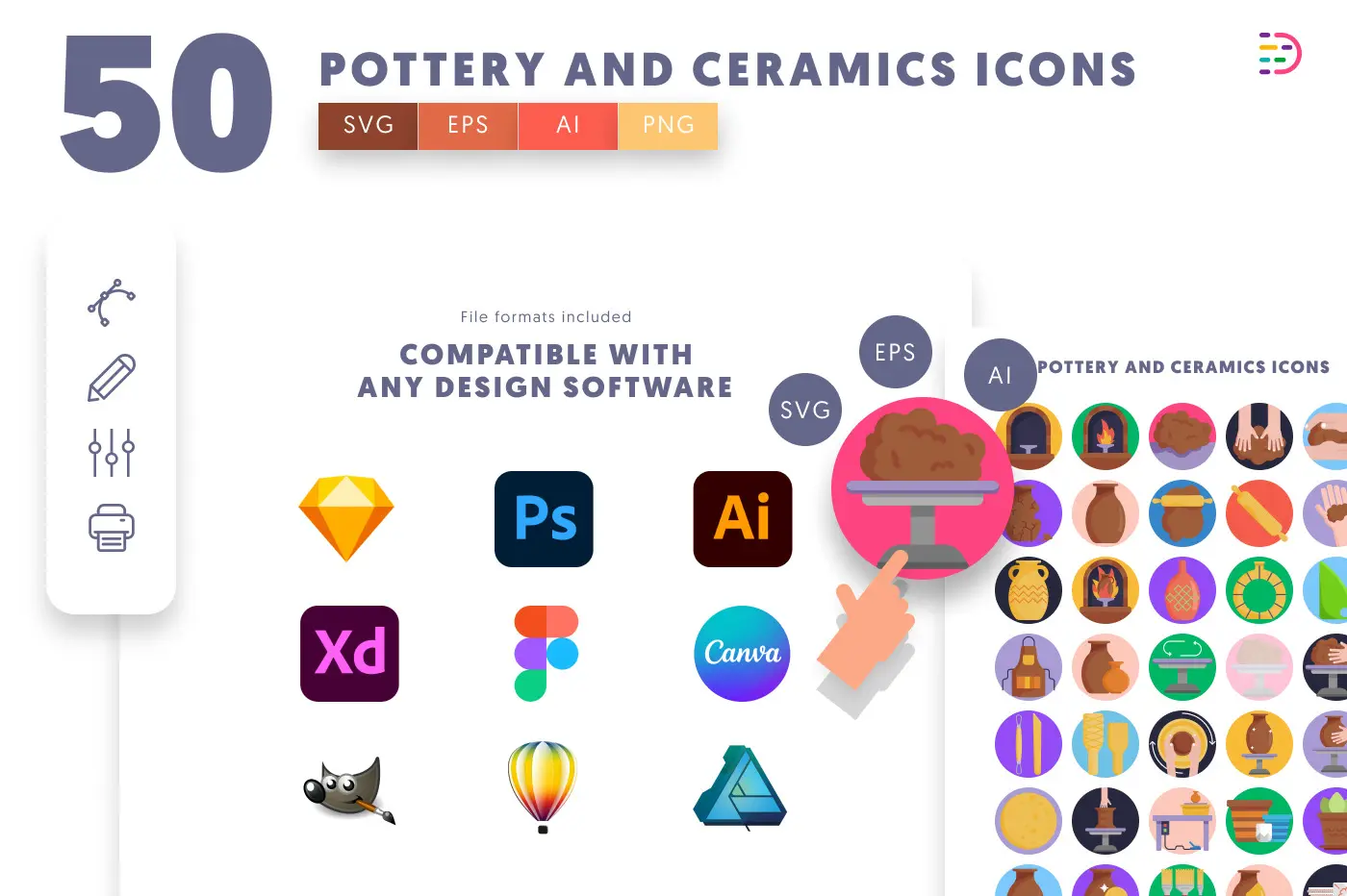 50 Pottery and Ceramics Icons preview 8 – flat circle icons in PNG, SVG and EPS