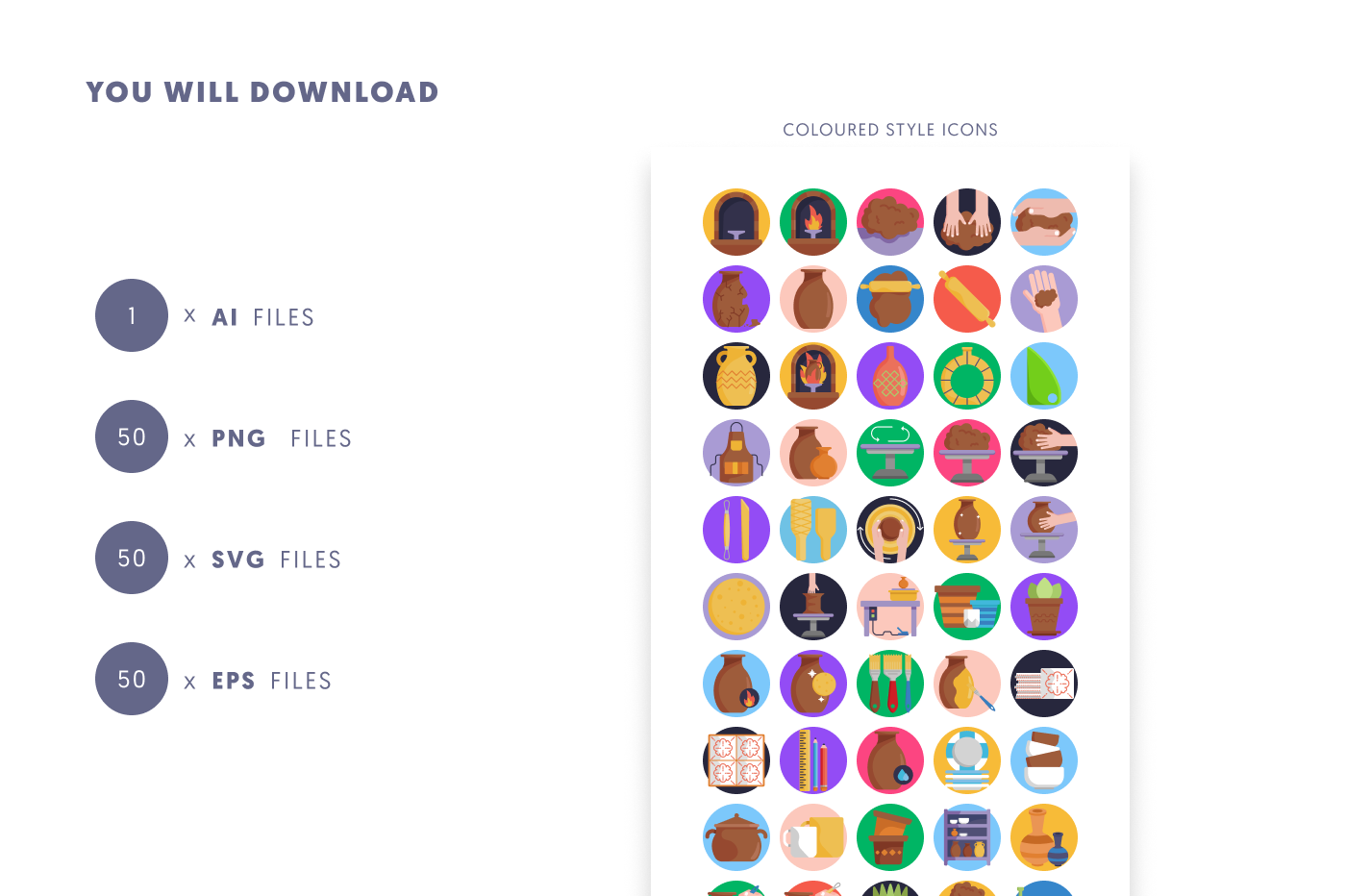 50 Pottery and Ceramics Icons preview 9 – flat circle icons in PNG, SVG and EPS