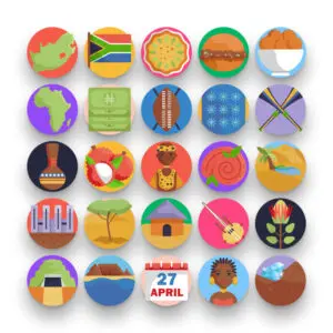 50 South Africa Icons – set of colorful flat circle icons