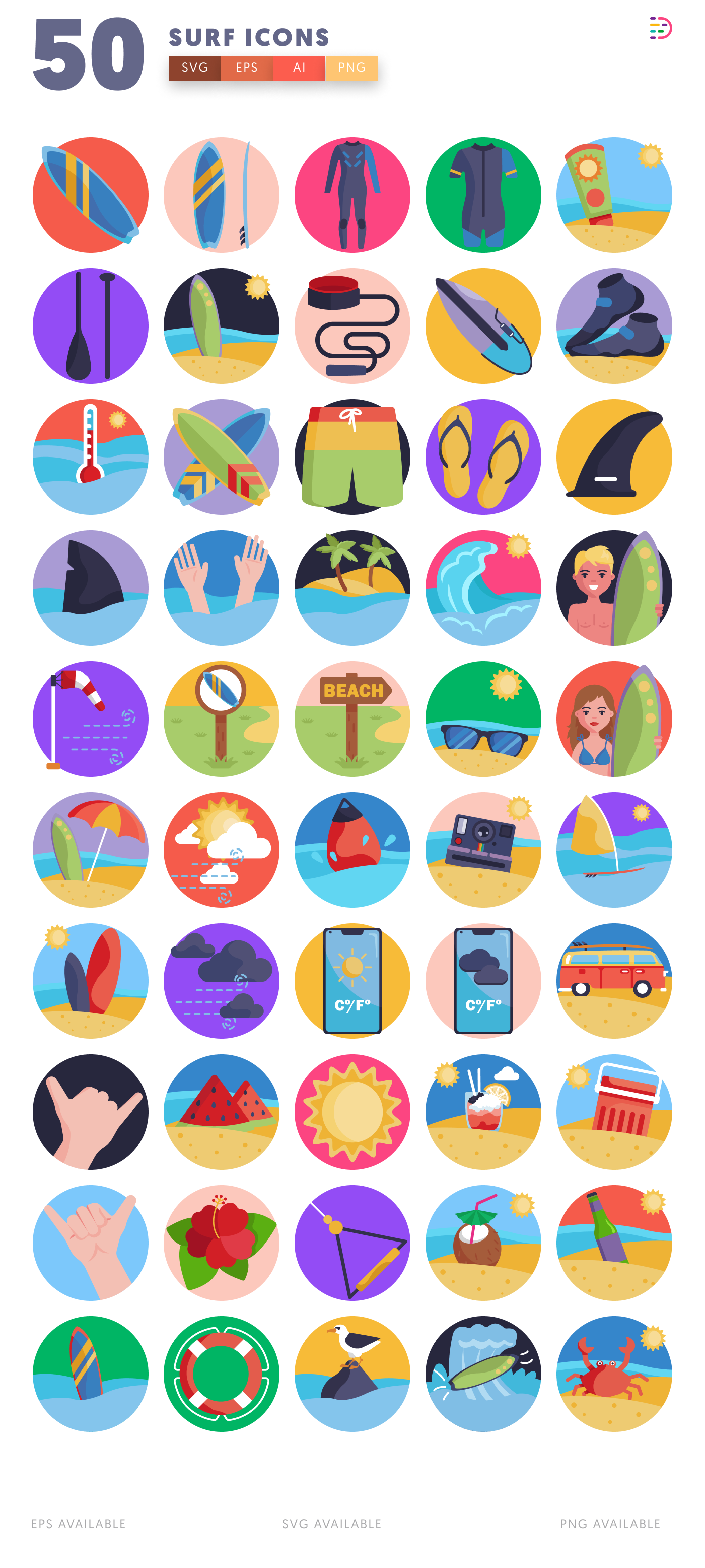 50 Surf Icons – all icons in the set
