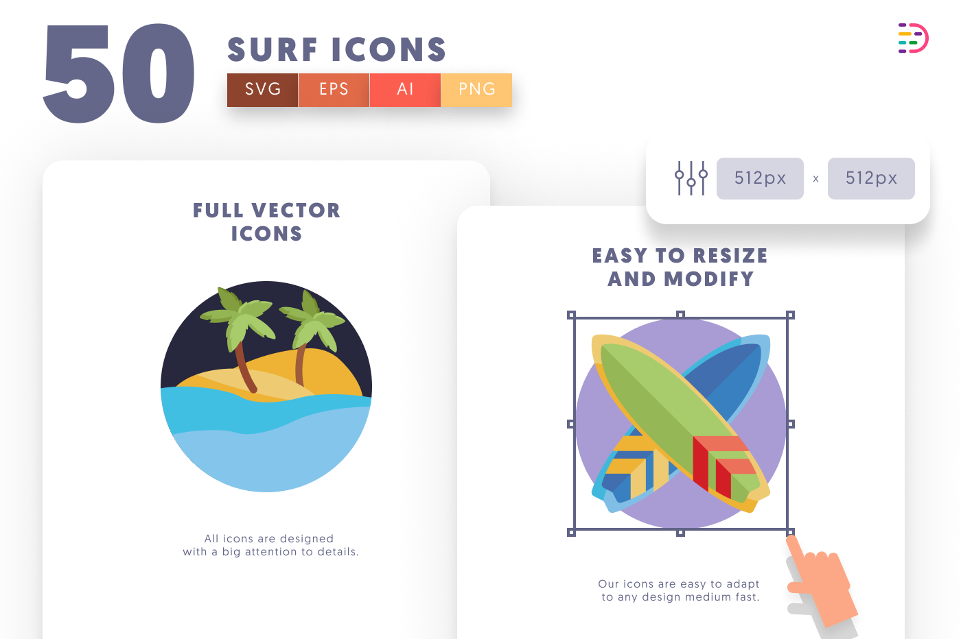 50 Surf Icons preview 6 – flat circle icons in PNG, SVG and EPS
