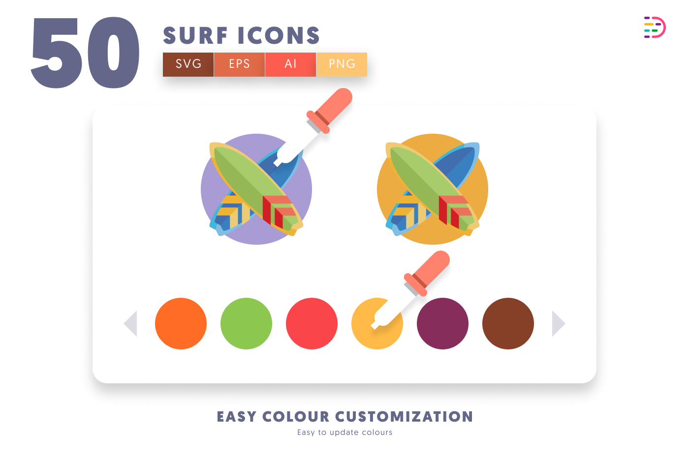 50 Surf Icons preview 7 – flat circle icons in PNG, SVG and EPS