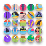50 Surf Icons – set of colorful flat circle icons