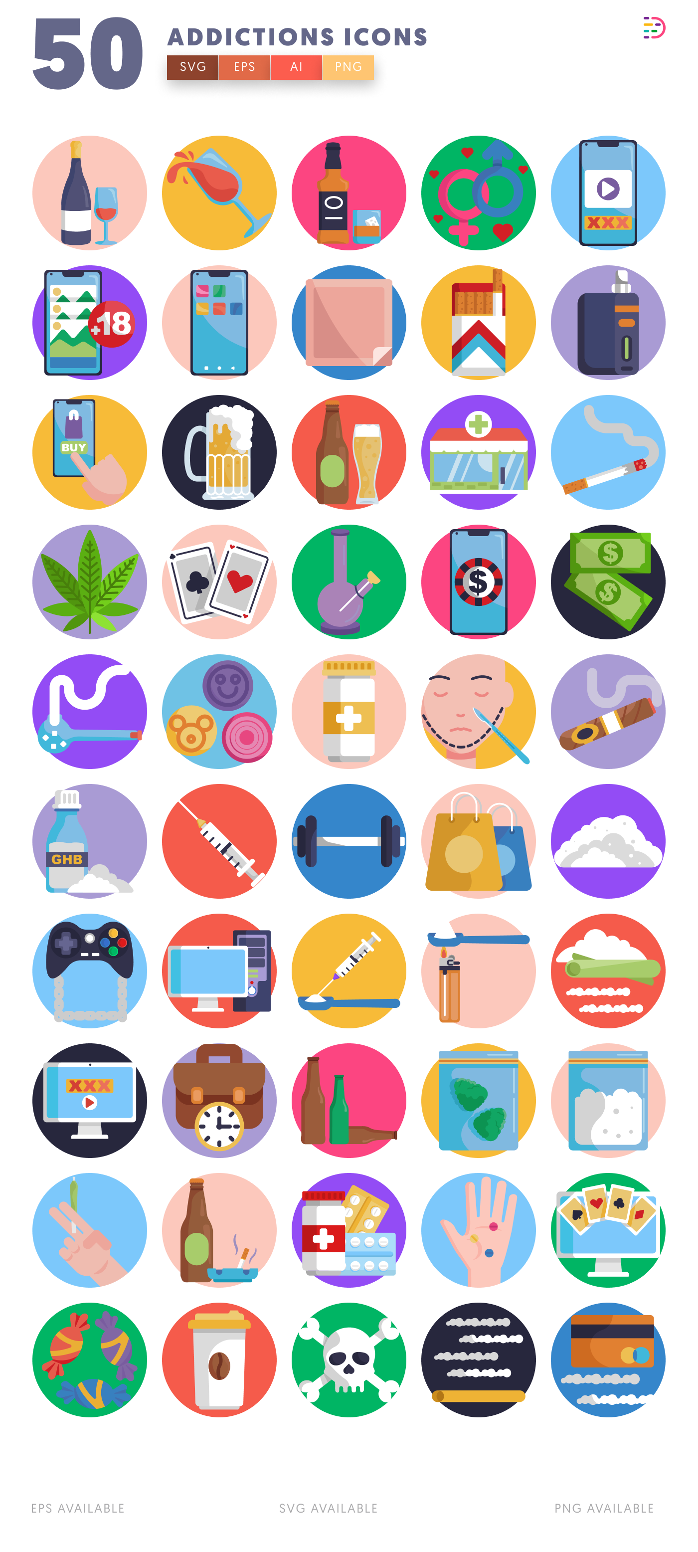 50 Addictions Icons – all icons in the set