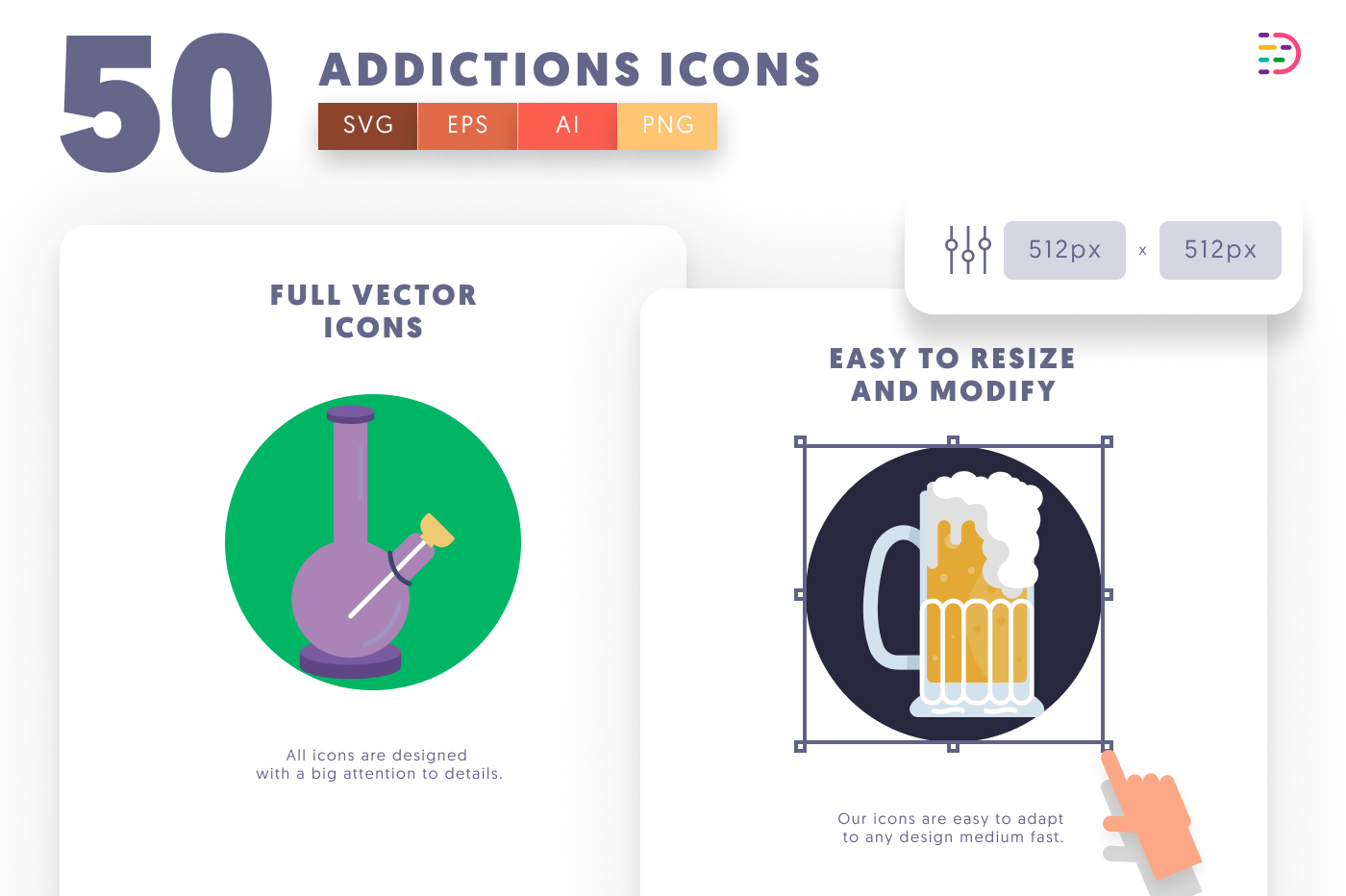 50 Addictions Icons preview 6 – flat circle icons in PNG, SVG and EPS