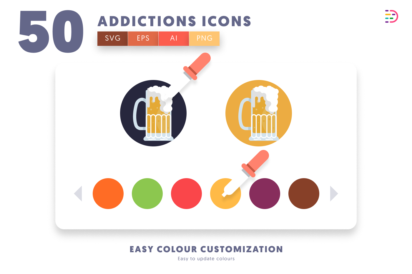 50 Addictions Icons preview 7 – flat circle icons in PNG, SVG and EPS