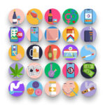 50 Addictions Icons – set of colorful flat circle icons