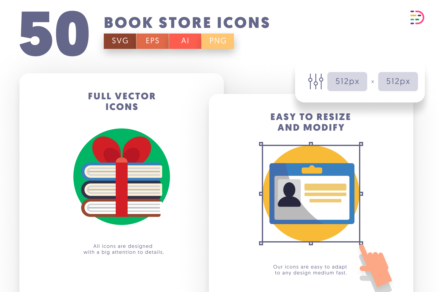50 Book Store Icons preview 6 – flat circle icons in PNG, SVG and EPS