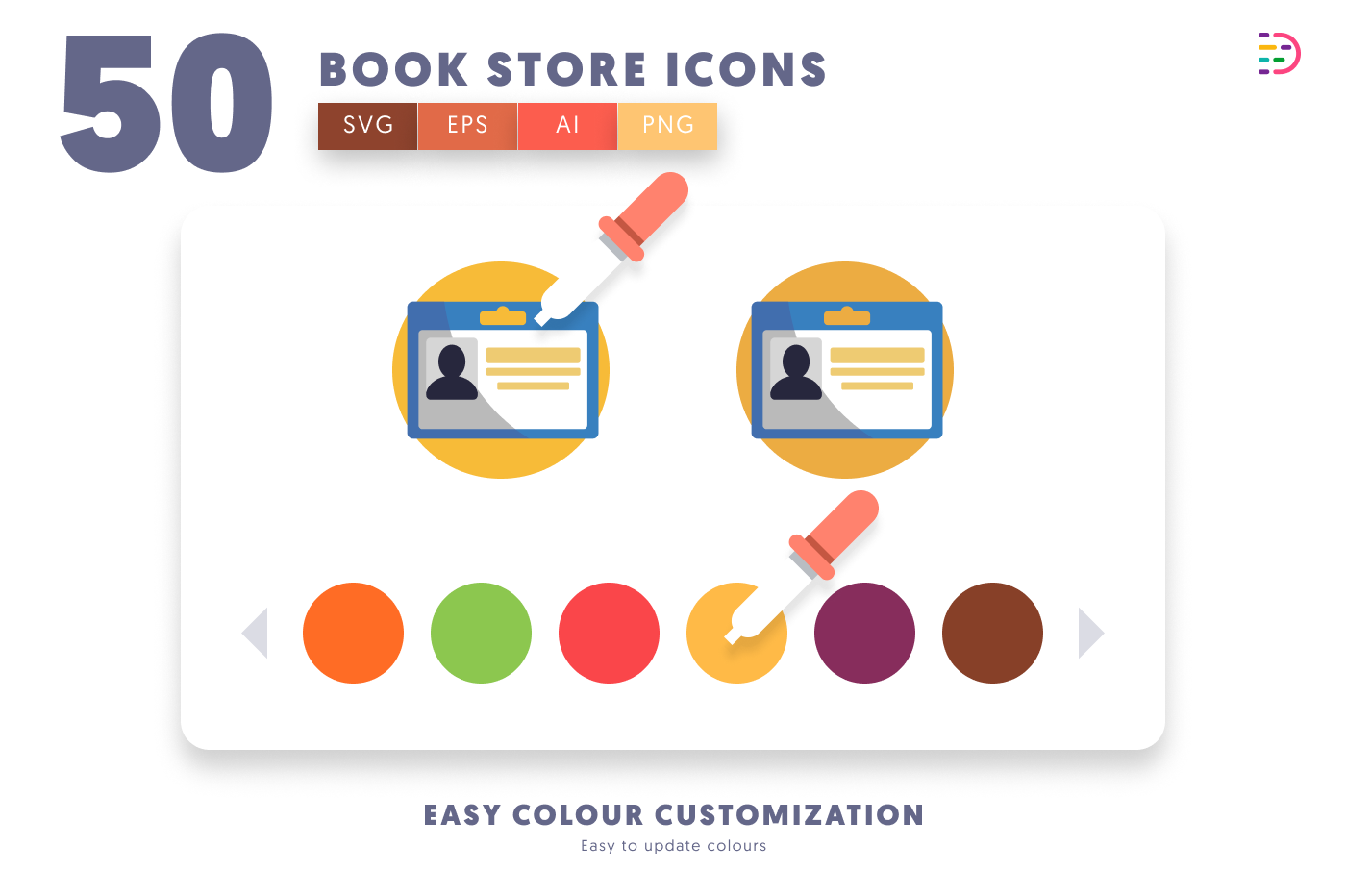 50 Book Store Icons preview 7 – flat circle icons in PNG, SVG and EPS