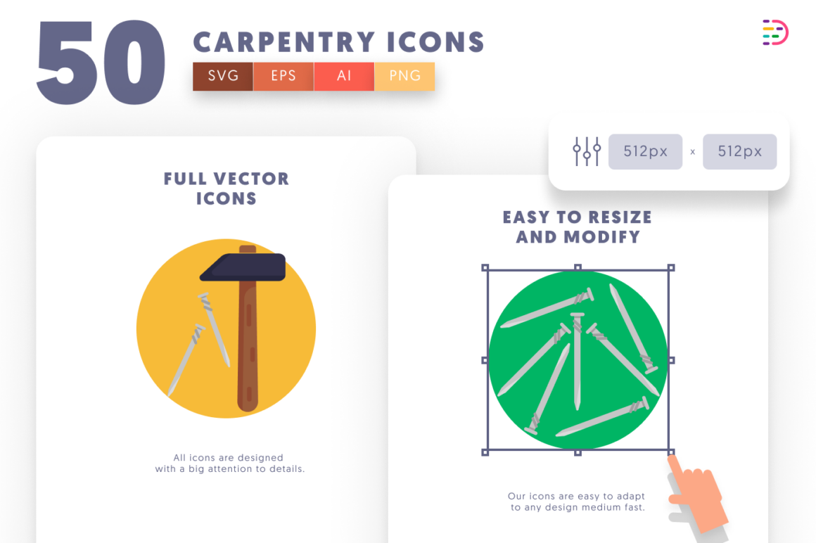50 Carpentry Icons for Woodworking & Design Projects