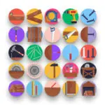 50 Carpentry Icons – set of colorful flat circle icons