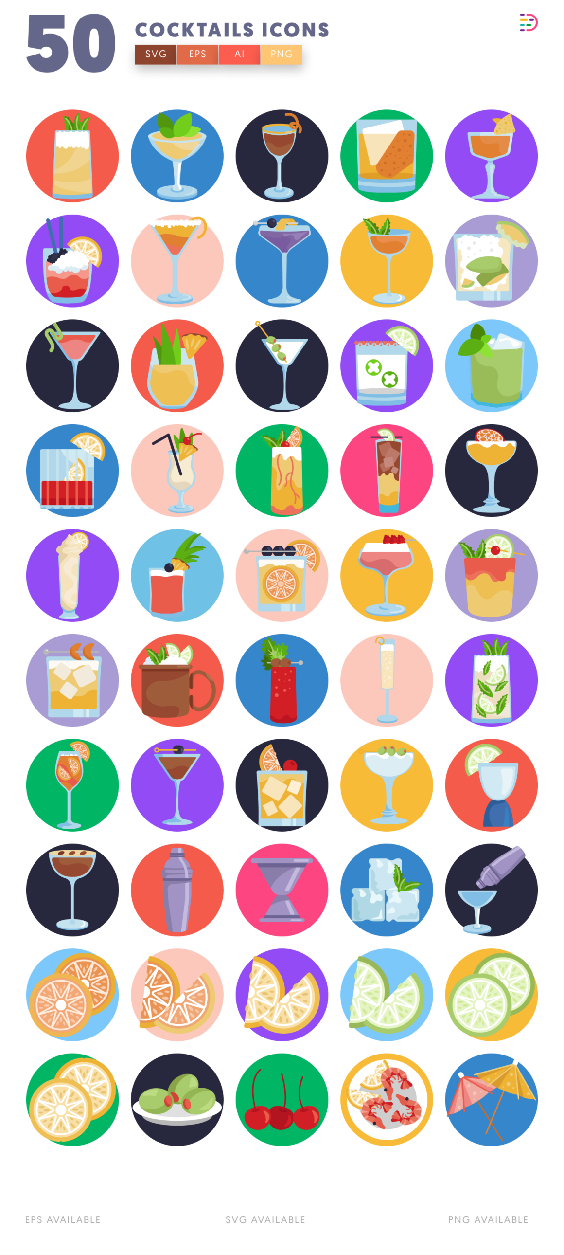 50 Cocktails Icons – Stylish & Versatile Drink Illustrations