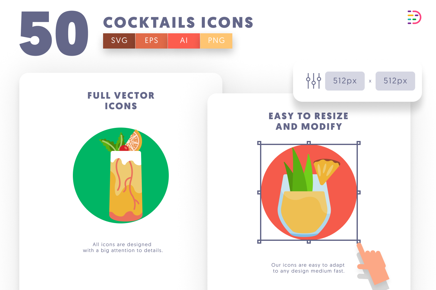 50 Cocktails Icons preview 6 – flat circle icons in PNG, SVG and EPS