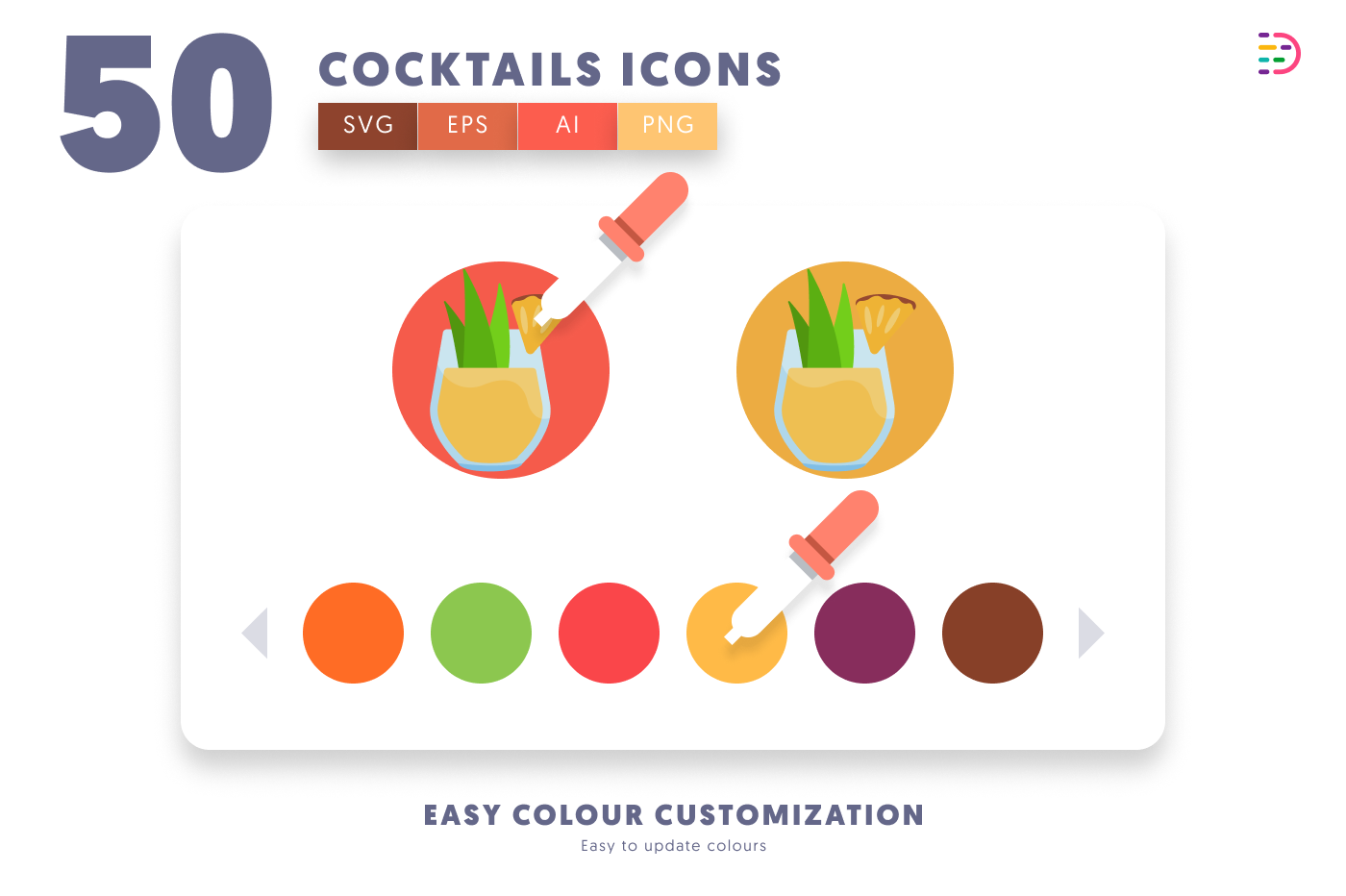 50 Cocktails Icons preview 7 – flat circle icons in PNG, SVG and EPS