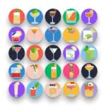50 Cocktails Icons – set of colorful flat circle icons