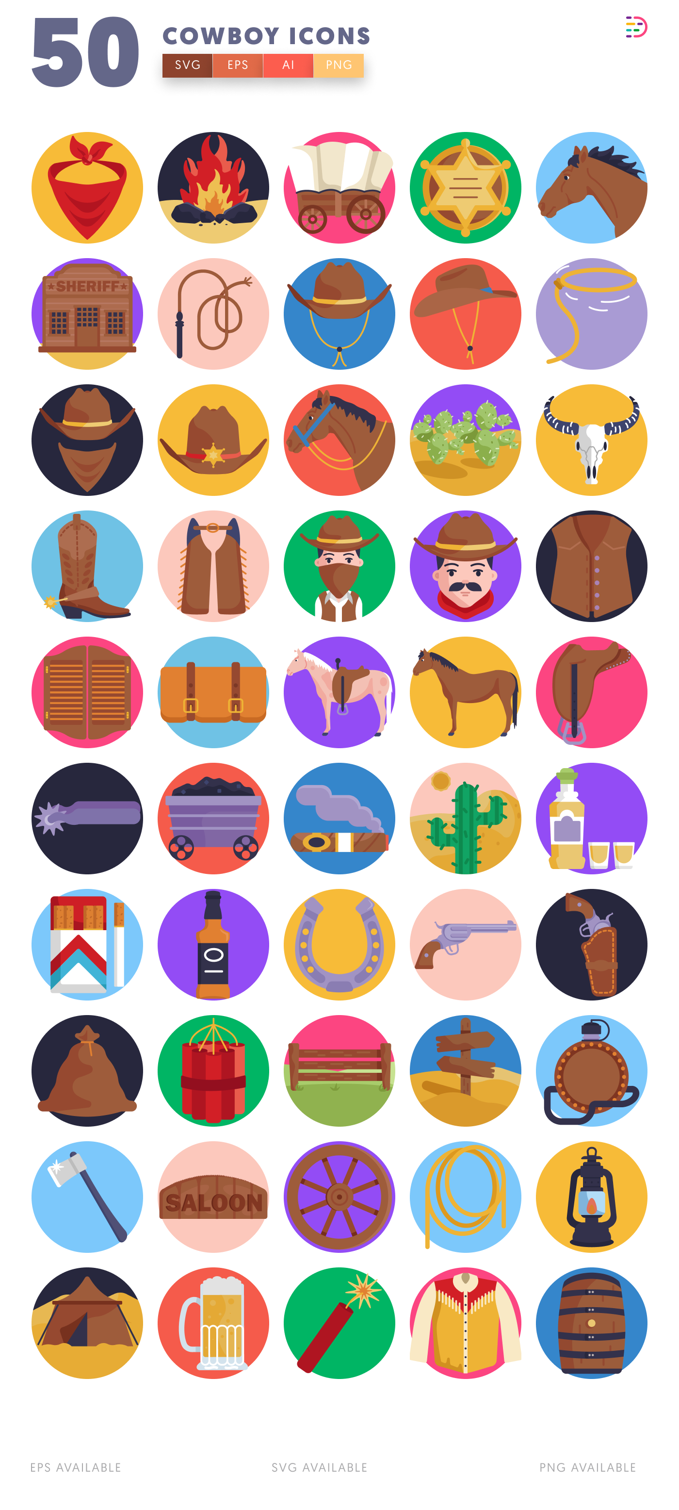 50 Cowboy Icons – all icons in the set