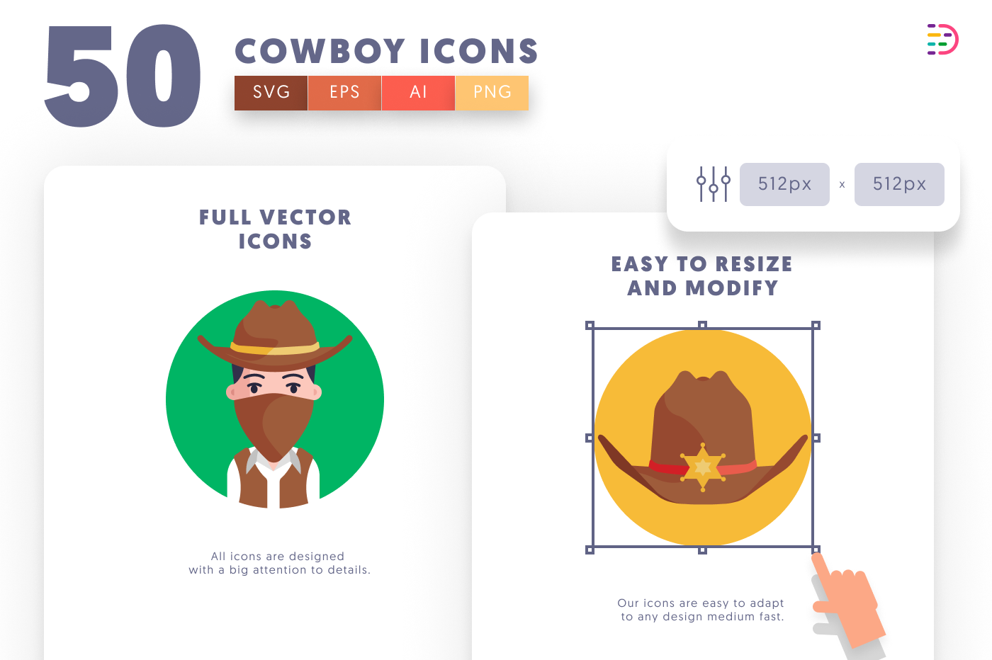 50 Cowboy Icons preview 6 – flat circle icons in PNG, SVG and EPS