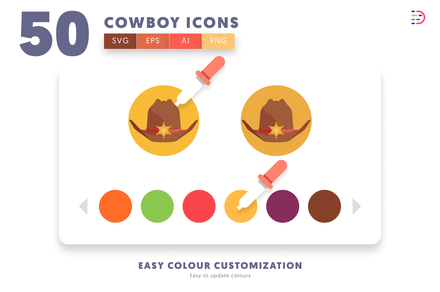50 Cowboy Icons preview 7 – flat circle icons in PNG, SVG and EPS