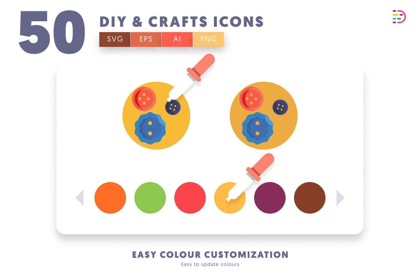 50 DIY & Crafts Icons preview 7 – flat circle icons in PNG, SVG and EPS