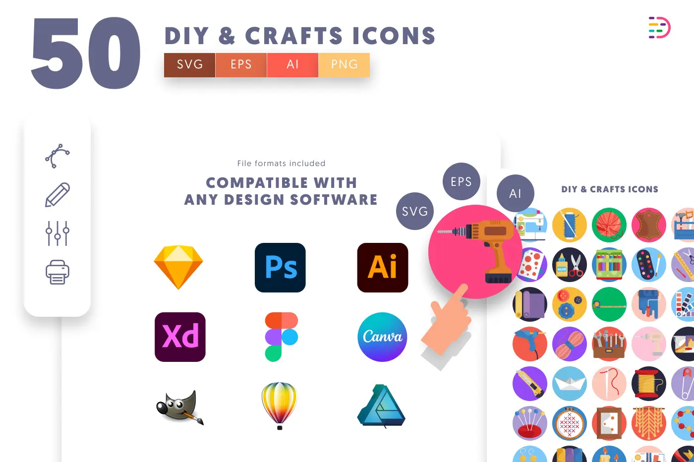 50 DIY & Crafts Icons preview 8 – flat circle icons in PNG, SVG and EPS