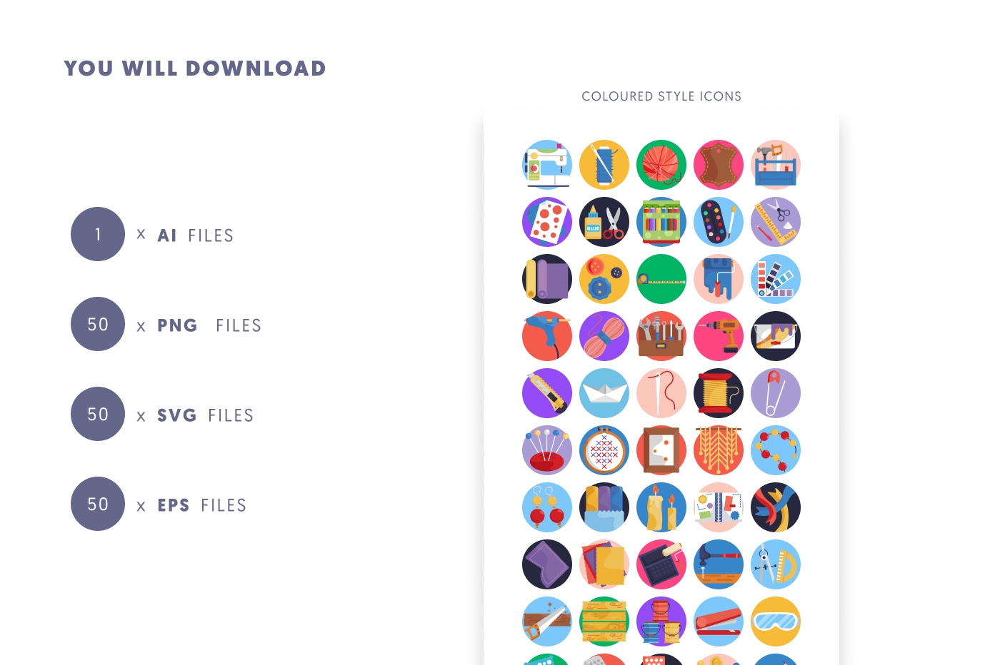 50 DIY & Crafts Icons preview 9 – flat circle icons in PNG, SVG and EPS