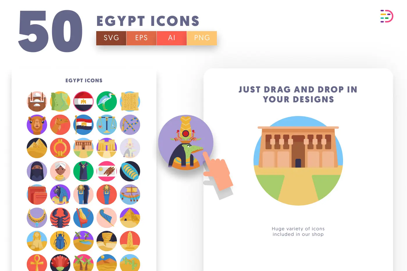 50 Egypt Icons preview 1 – flat circle icons in PNG, SVG and EPS
