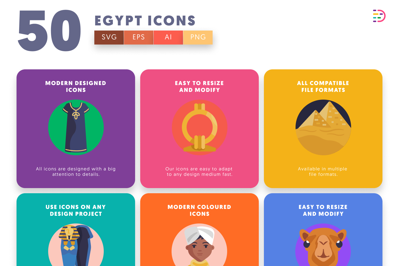 50 Egypt Icons preview 5 – flat circle icons in PNG, SVG and EPS