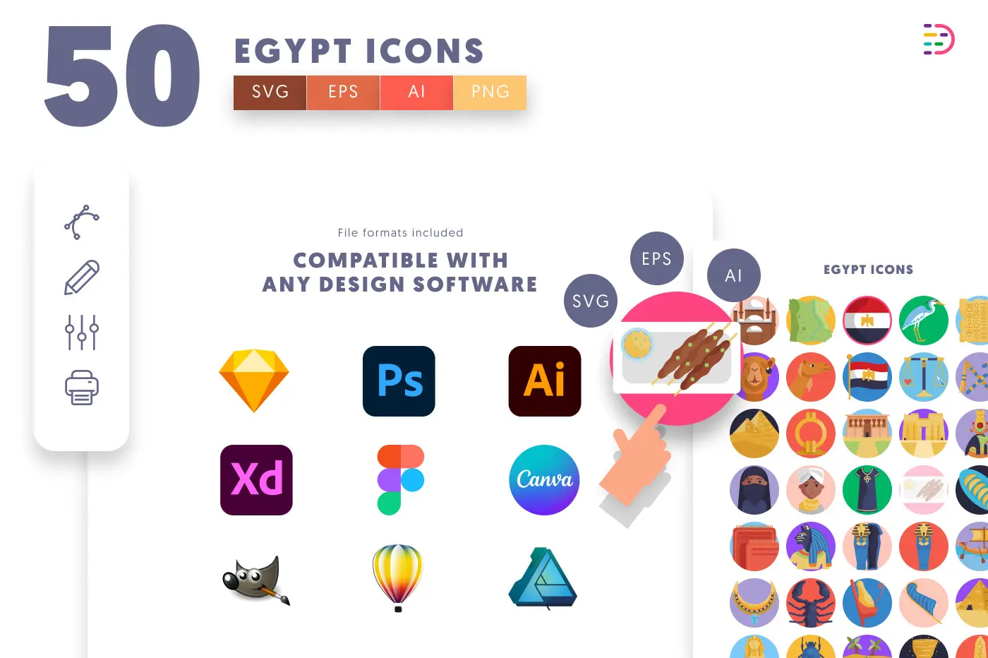 50 Egypt Icons preview 8 – flat circle icons in PNG, SVG and EPS