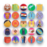 50 Egypt Icons – set of colorful flat circle icons