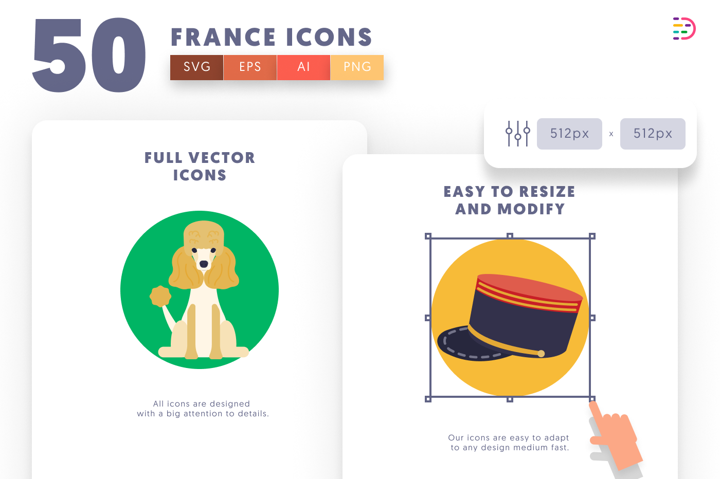 50 France Icons preview 6 – flat circle icons in PNG, SVG and EPS