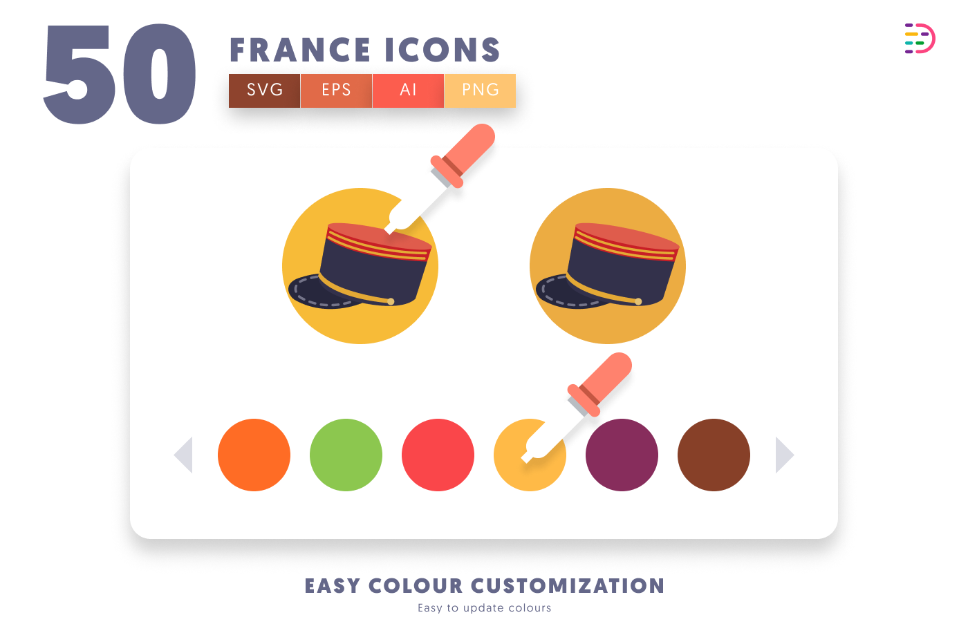 50 France Icons preview 7 – flat circle icons in PNG, SVG and EPS