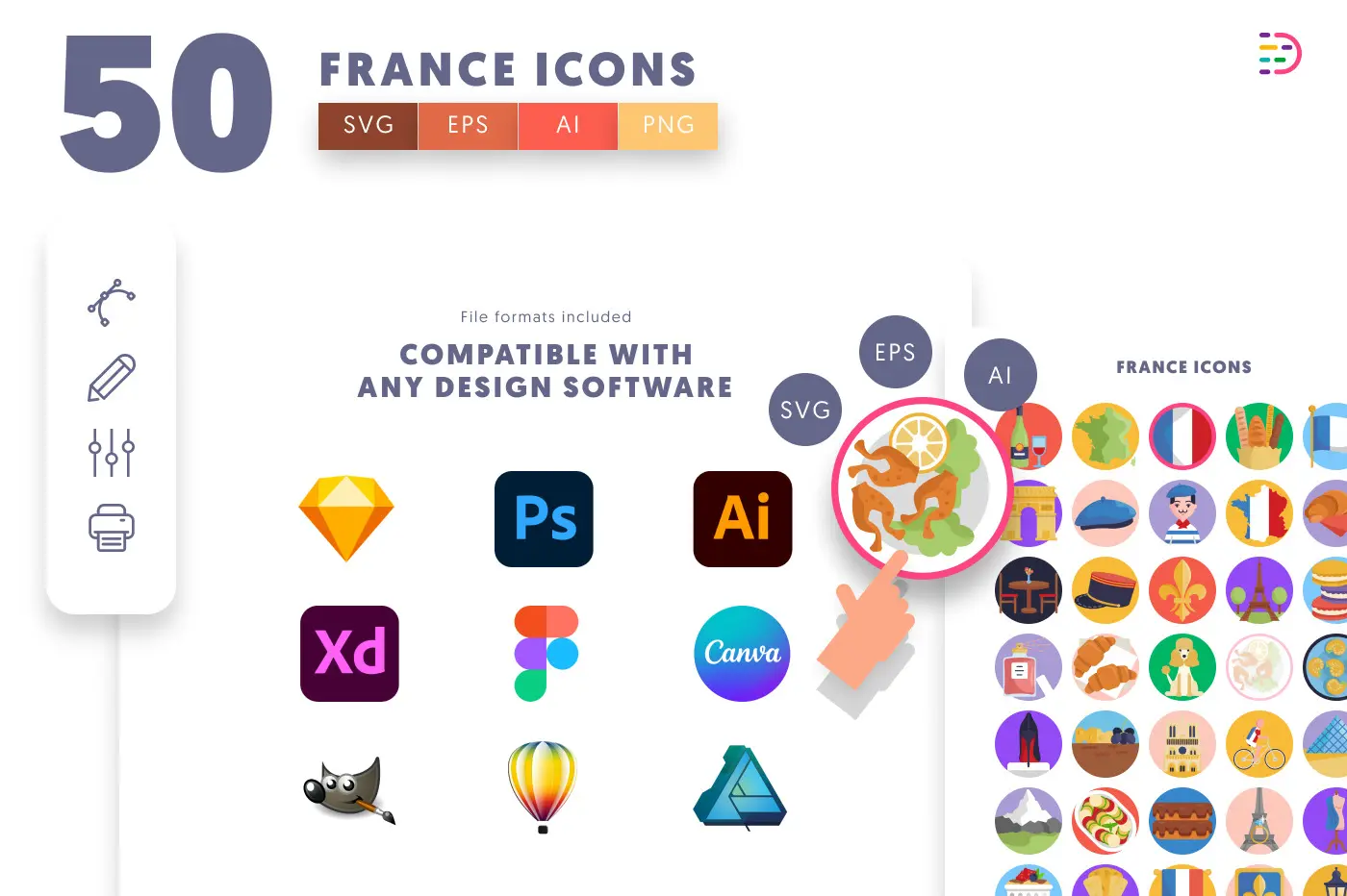 50 France Icons preview 8 – flat circle icons in PNG, SVG and EPS