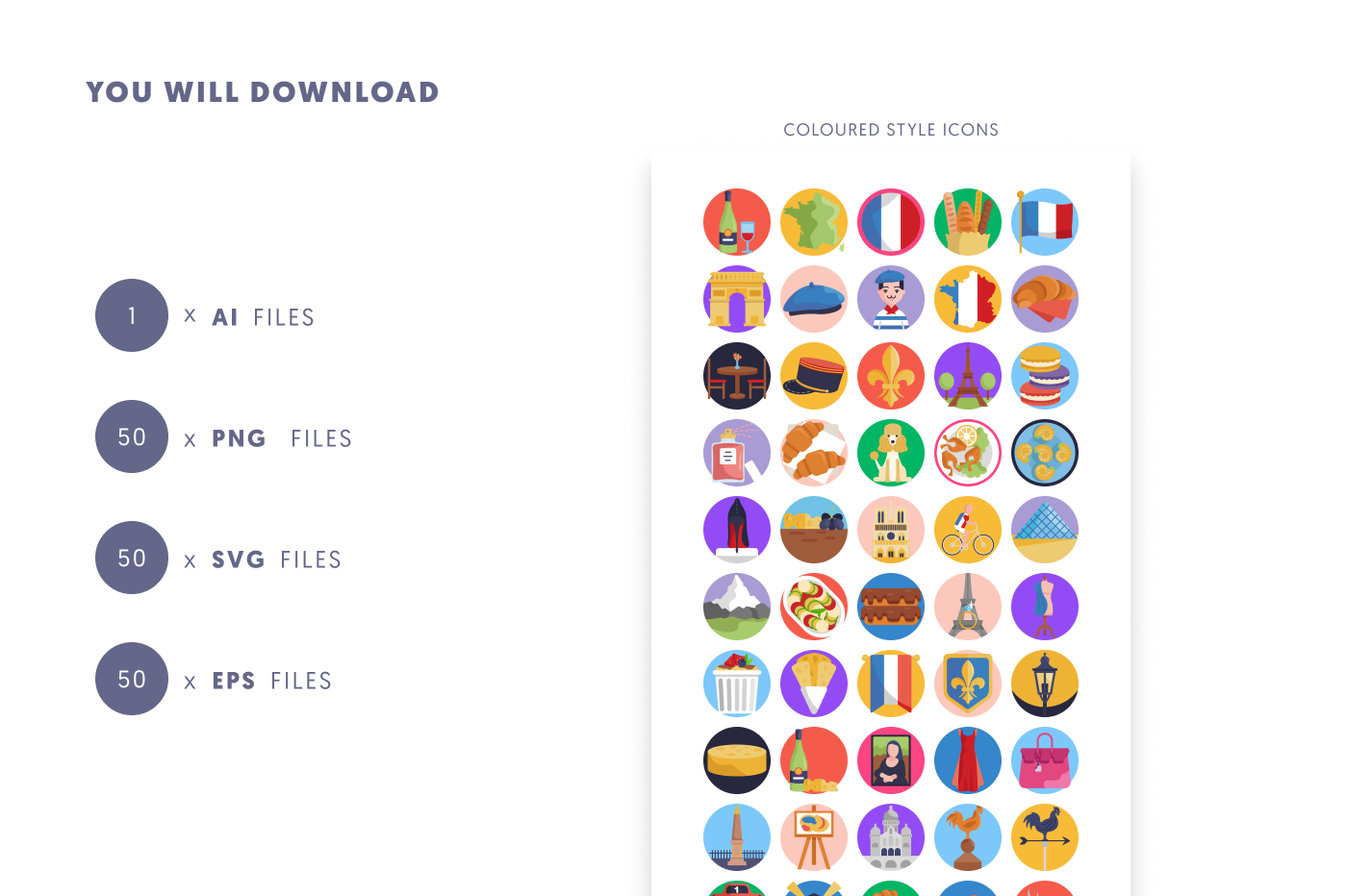 50 France Icons preview 9 – flat circle icons in PNG, SVG and EPS