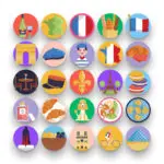 50 France Icons – set of colorful flat circle icons