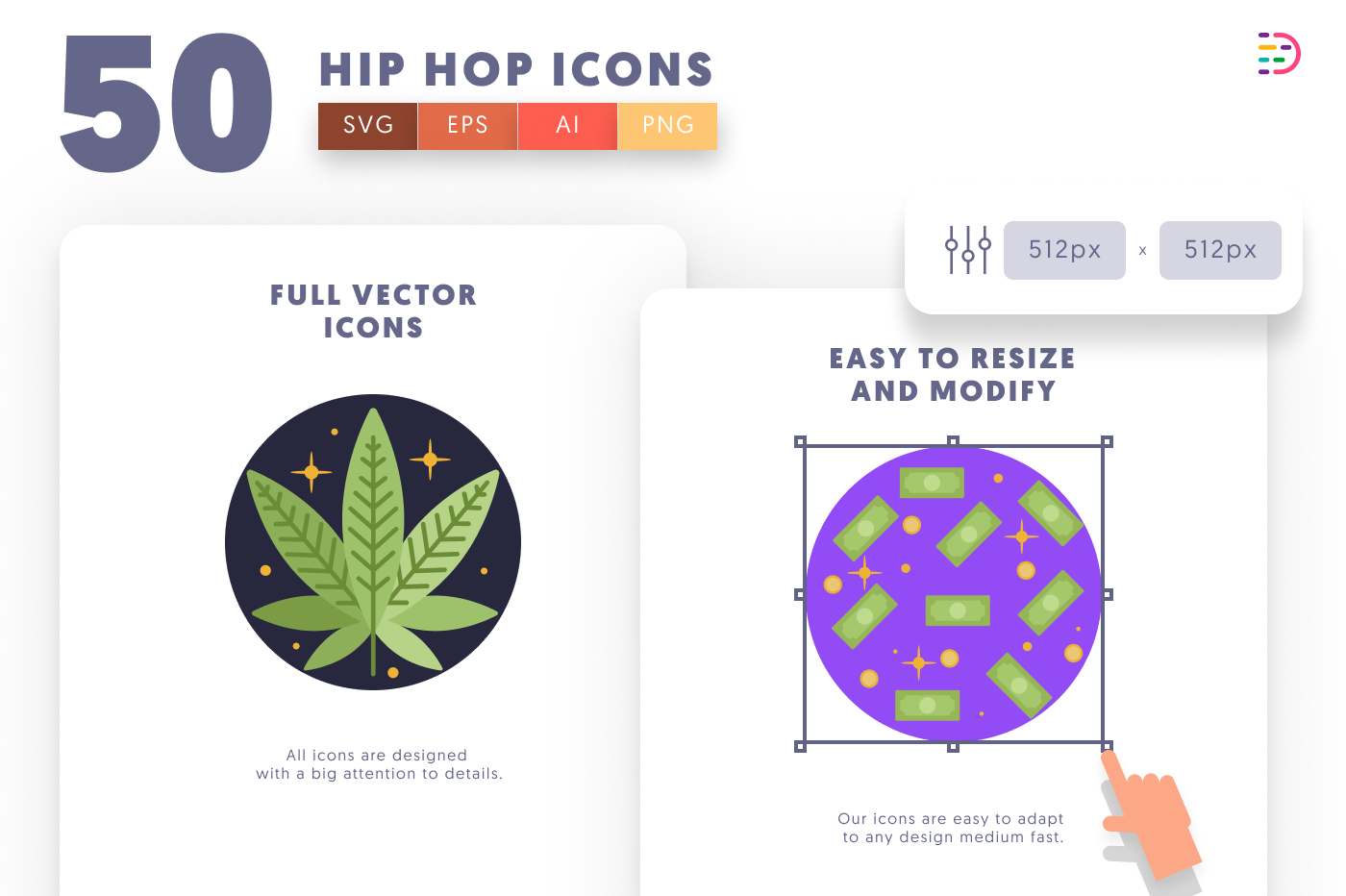 50 Hip Hop Icons preview 6 – flat circle icons in PNG, SVG and EPS