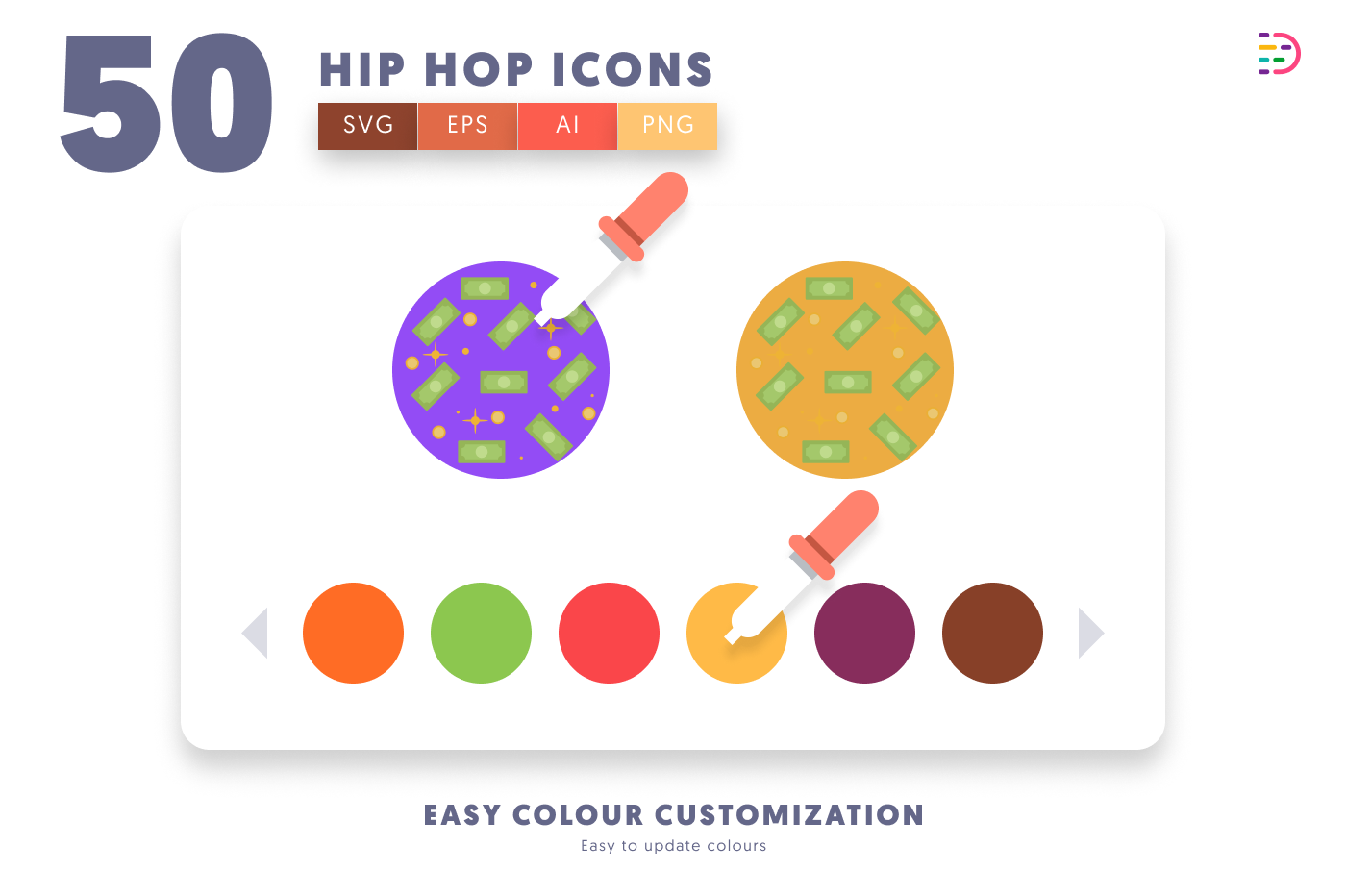 50 Hip Hop Icons preview 7 – flat circle icons in PNG, SVG and EPS