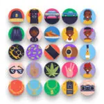 50 Hip Hop Icons – set of colorful flat circle icons